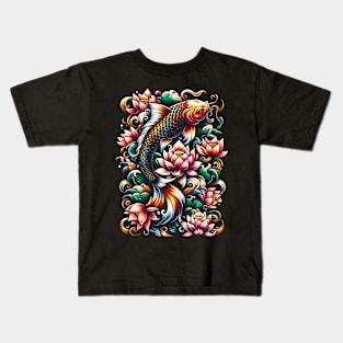 Koi fish and Lotus flower Kids T-Shirt